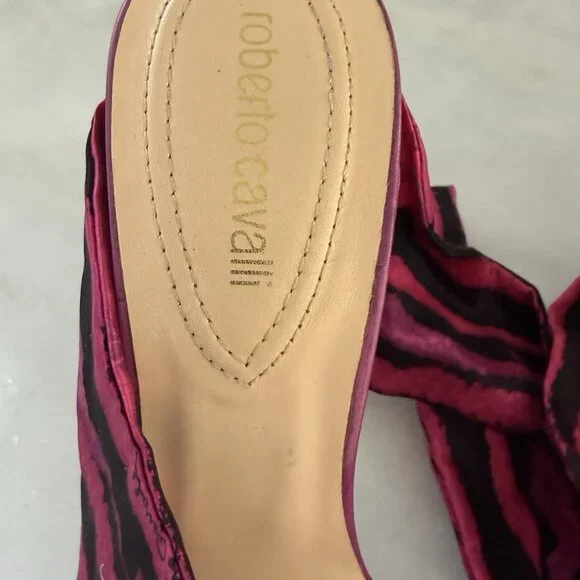 ROBERTO CAVALLI PInk Black Slide Stiletto Heels Silk Ankle Wrap Tie - Picture 7 of 8